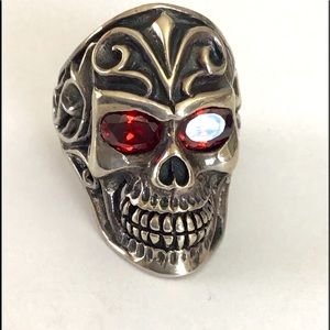 Huge Sterling Garnet Crystal Skull Ring Unisex 9